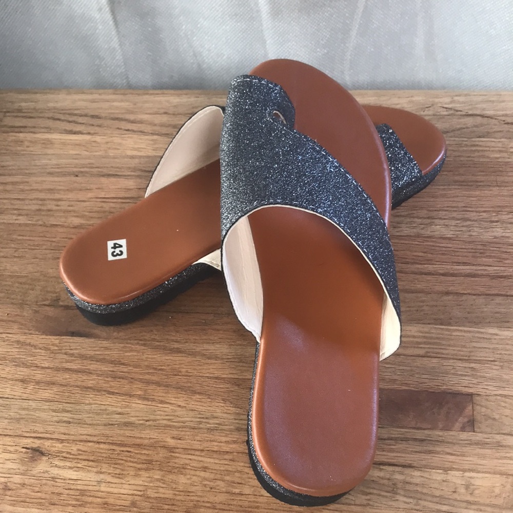 Gray Sparkly Slides With A Waffle Bottom So Cute! - image 2